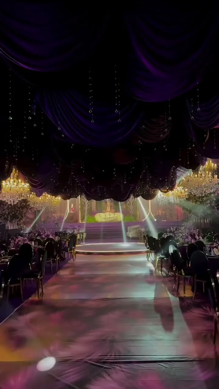 Draped aisle and chandeliers from the mood board