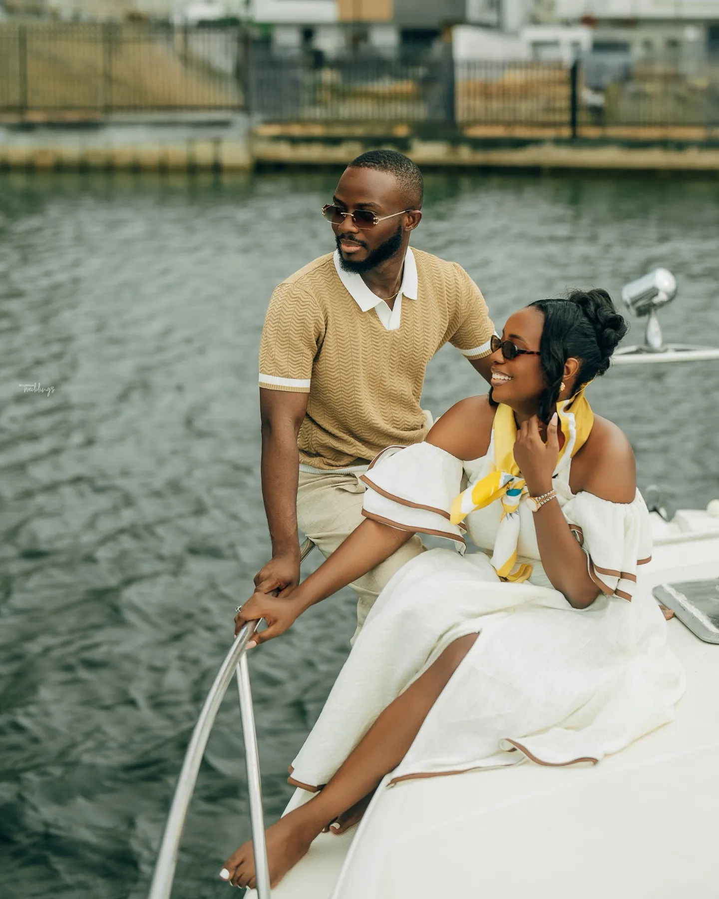 Abraham and Hilda standing on the boat deck