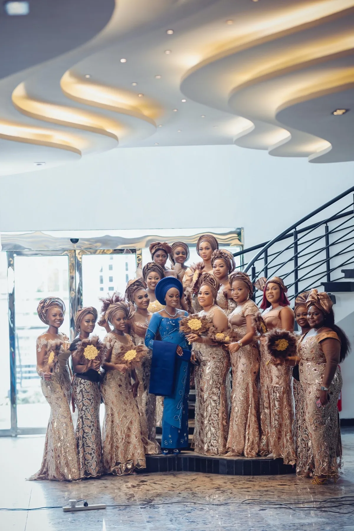 The bridal party in gold at Lade and Neon’s traditional wedding